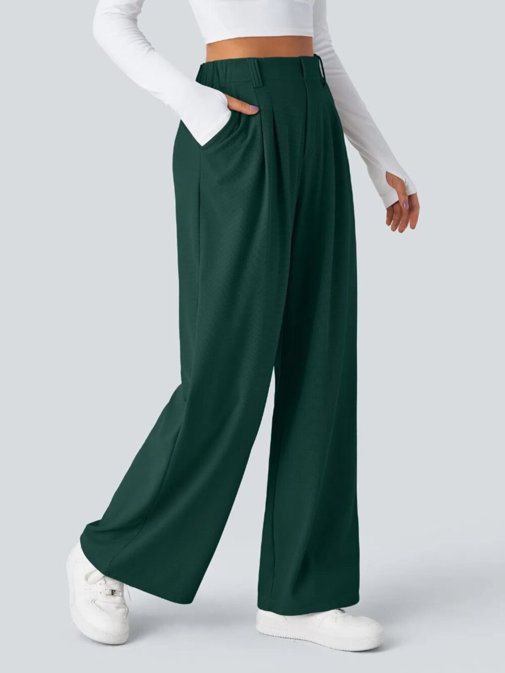 Halara Women's XS Petite Flex High Waisted Pocket Wide Leg Waffle Work Pants
